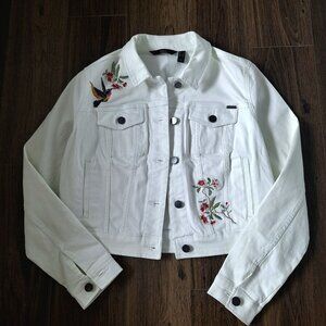 NWOT G.I.L.I. Hummingbirds Floral Embroidered Denim Jean Jacket Size 8